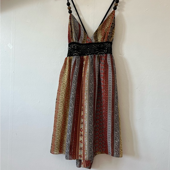 VTG 90s Tricia Fix SUNDRESS small beads 70s crochet lace groovy retro crossback - Picture 10 of 16